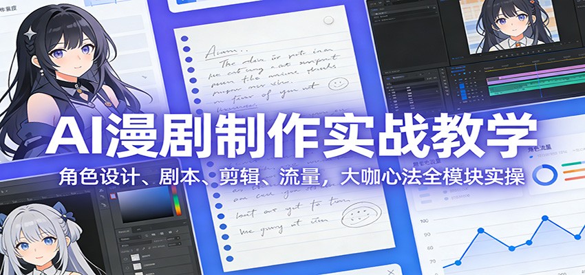 AI 漫剧制作实战教学：角色设计、剧本、剪辑、流量，大咖心法全模块实操-huitchan网创