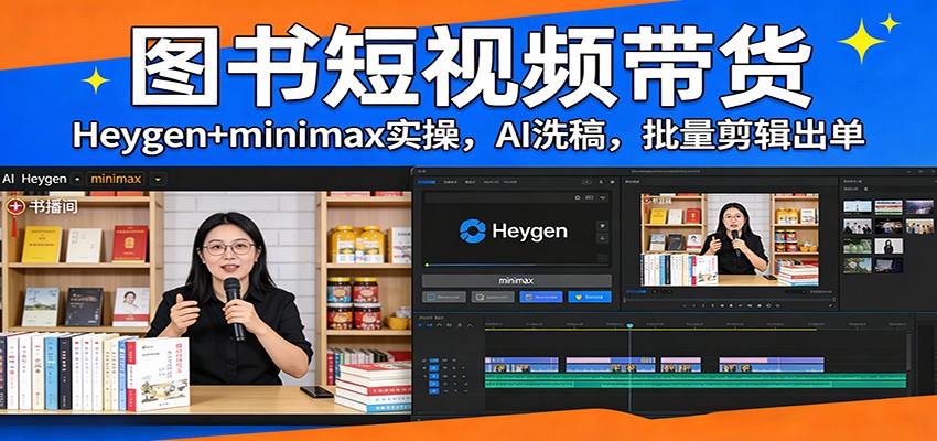 图书短视频带货：Heygen+minimax实操，AI洗稿 ，批量剪辑出单-huitchan网创