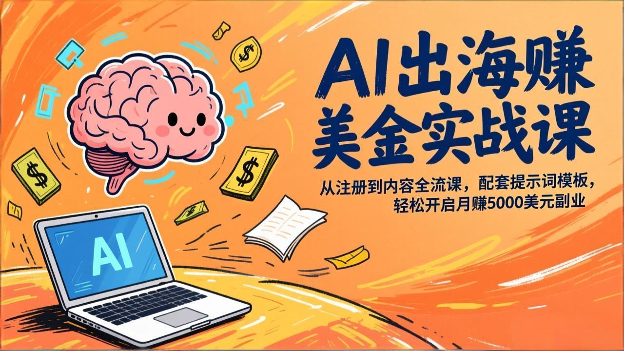 AI出海赚美金实战课，从注册到内容全流程，配套提示词模板，轻松开启月赚5000美元副业-huitchan网创