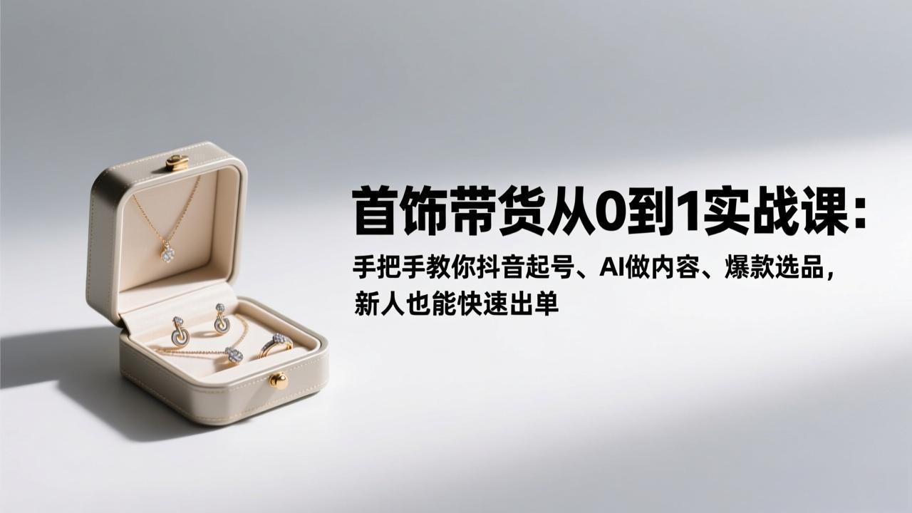 首饰带货从0到1实战课：手把手教你抖音起号、AI做内容、爆款选品，新人也能快速出单-huitchan网创