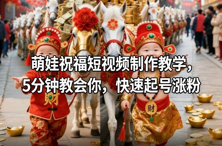 萌娃祝福短视频制作教学，5分钟教会你，快速起号涨粉-huitchan网创