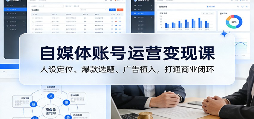 自媒体账号运营变现课：人设定位、爆款选题、广告植入，打通商业闭环-huitchan网创