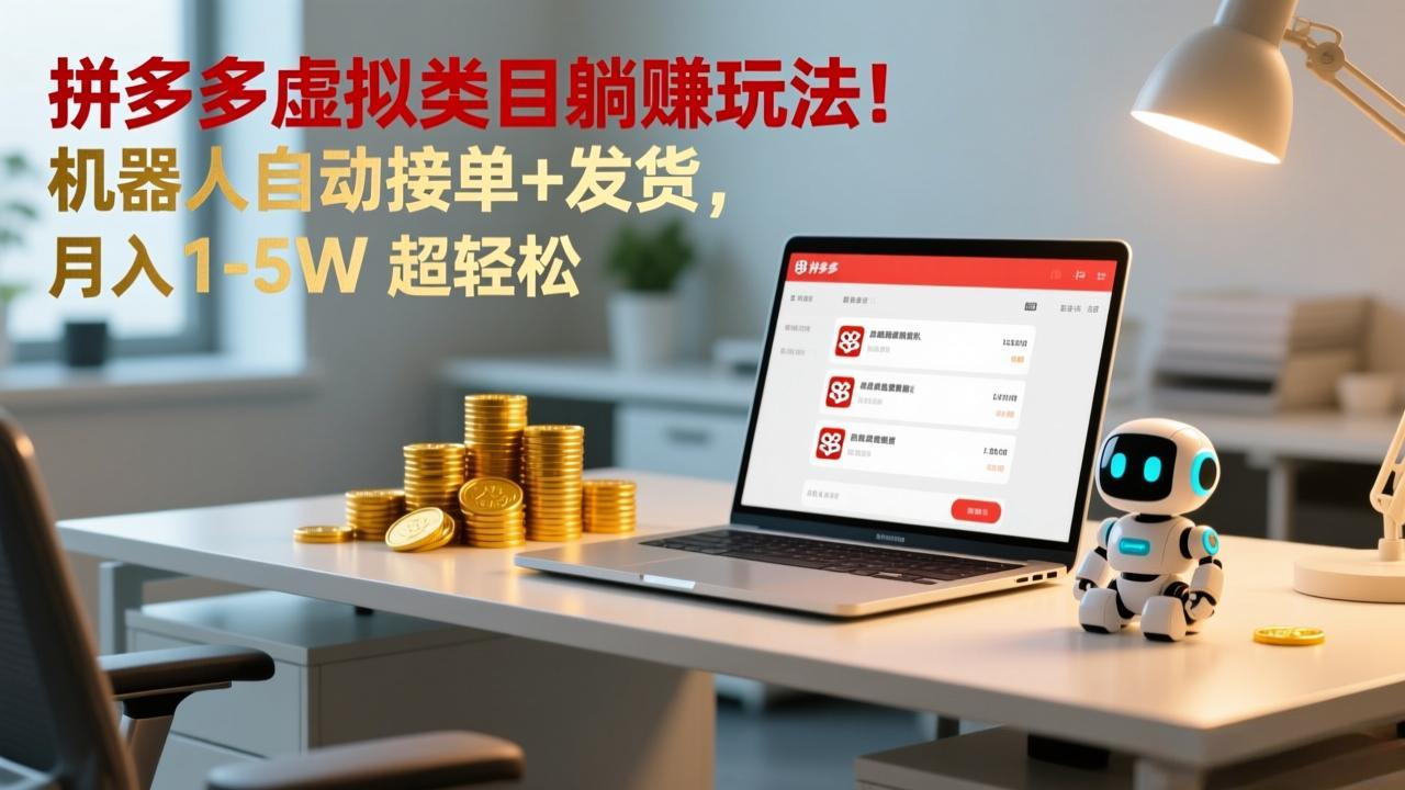 多多虚拟类目躺赚玩法！机器人自动接单+发货，月入 1-5W 超轻松-huitchan网创