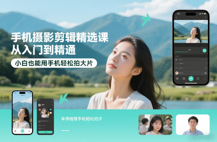 手机摄影剪辑精选课，从入门到精通，小白也能用手机轻松拍大片-huitchan网创