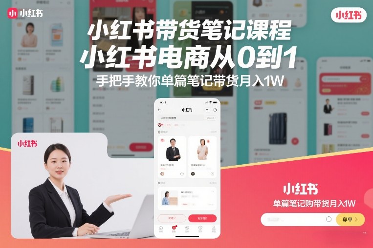 小红书带货笔记课程，小红书电商从0到1，手把手教你单篇笔记带货月入1W-huitchan网创