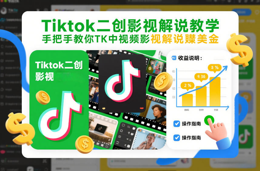 Tiktok二创影视解说教学，手把手教你TK中视频影视解说賺美金(更新26年1月)-huitchan网创