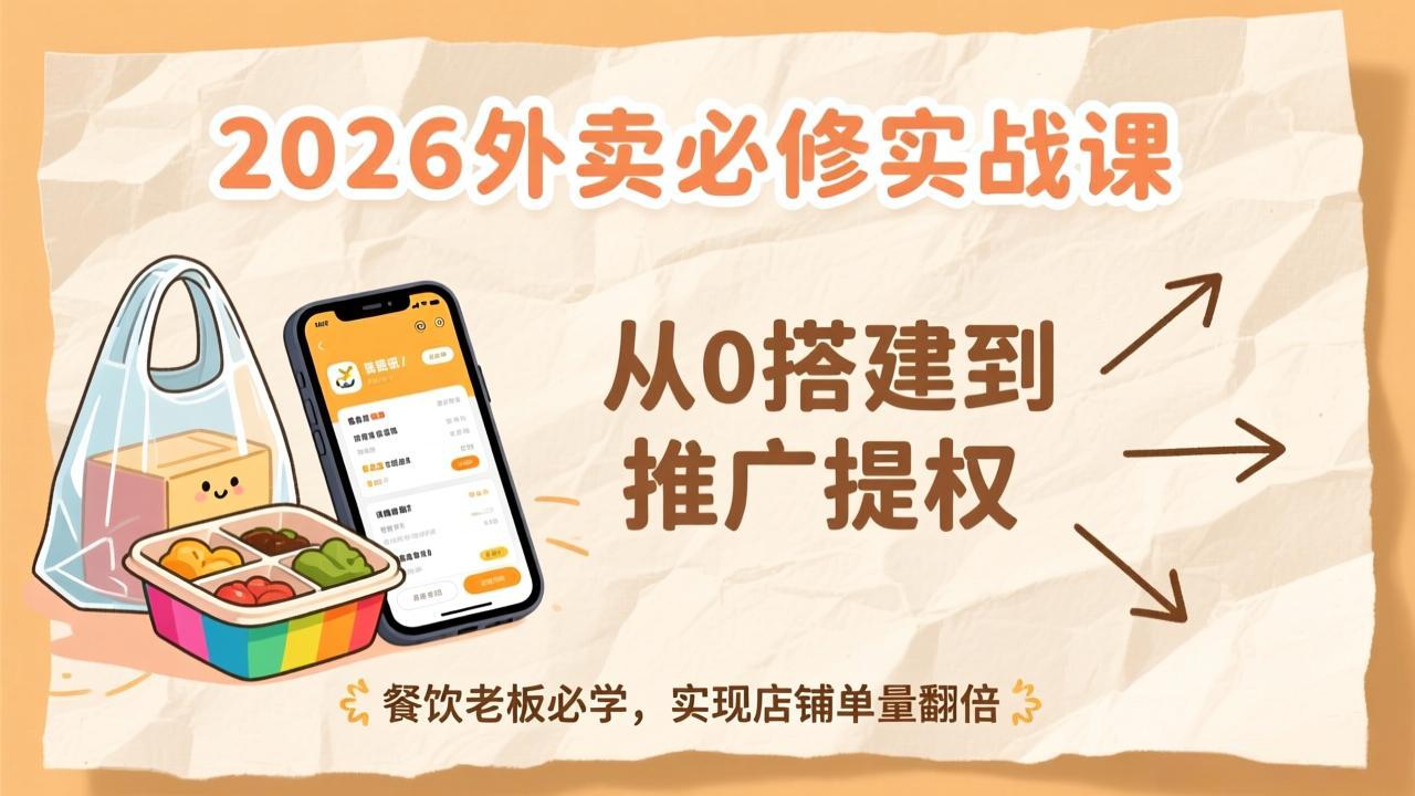 2026外卖必修实战课：从0搭建到推广提权，餐饮老板必学，实现店铺单量翻倍-huitchan网创