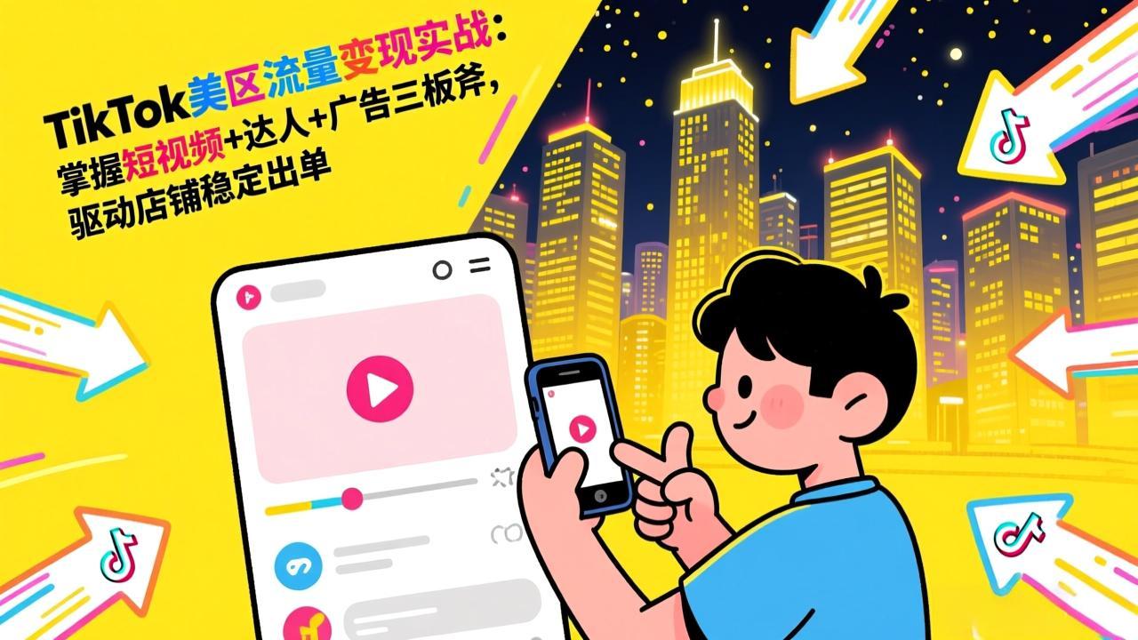 TikTok美区流量变现实战：掌握短视频+达人+广告三板斧，驱动店铺稳定出单-huitchan网创