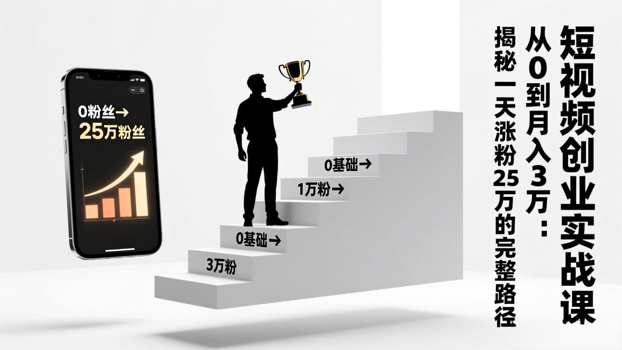 短视频创业实战课：从0到月入3万：揭秘一天涨粉25万的完整路径-huitchan网创