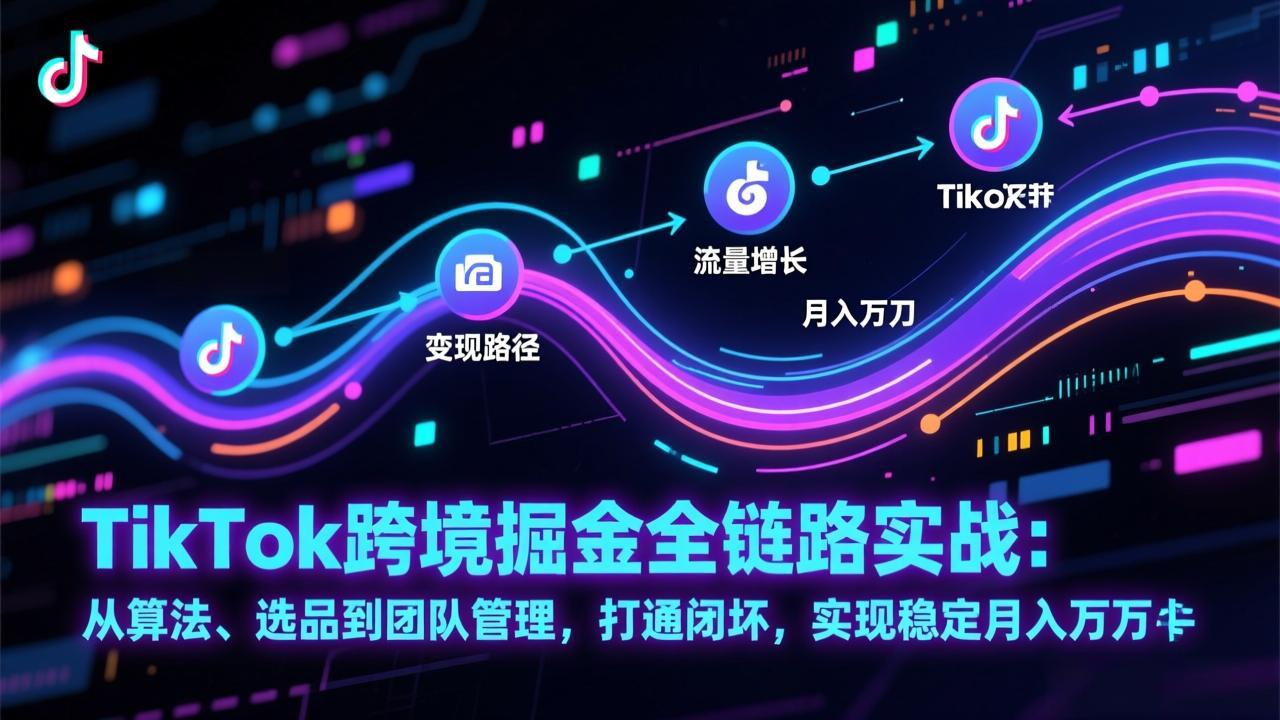 TikTok跨境掘金全链路实战：从算法、选品到团队管理，打通闭环，实现稳定月入万刀-huitchan网创