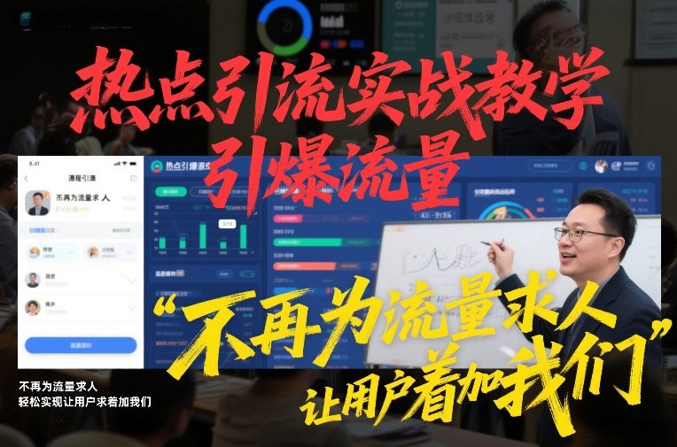 热点引流实战教学，引爆流量，不再为流量求人，轻松实现让用户求着加我们-huitchan网创