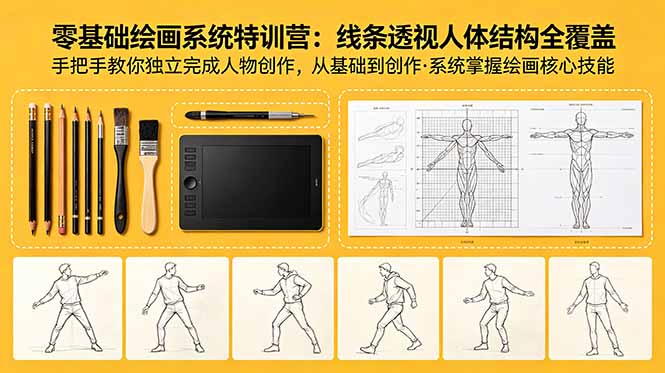 零基础绘画系统特训营：线条透视人体结构全覆盖，手把手教你独立完成人物创作-huitchan网创