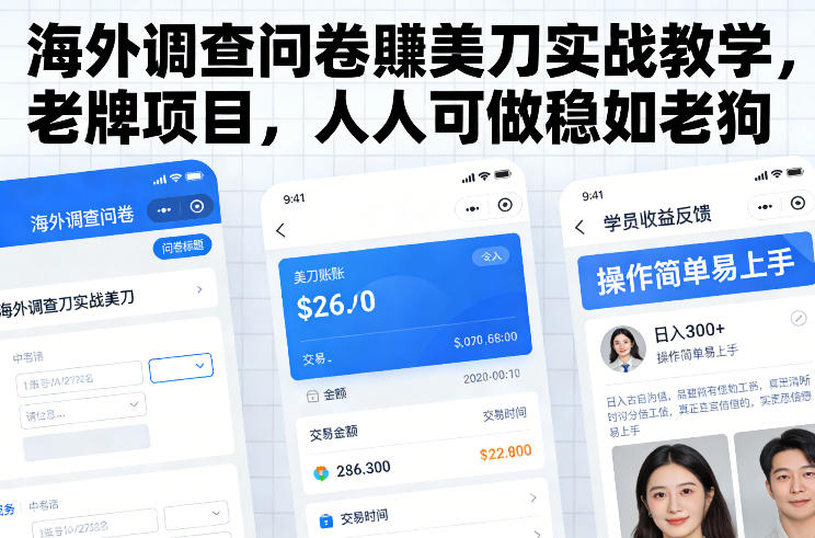 海外调查问卷賺美刀实战教学，老牌项目，人人可做稳如老狗-huitchan网创