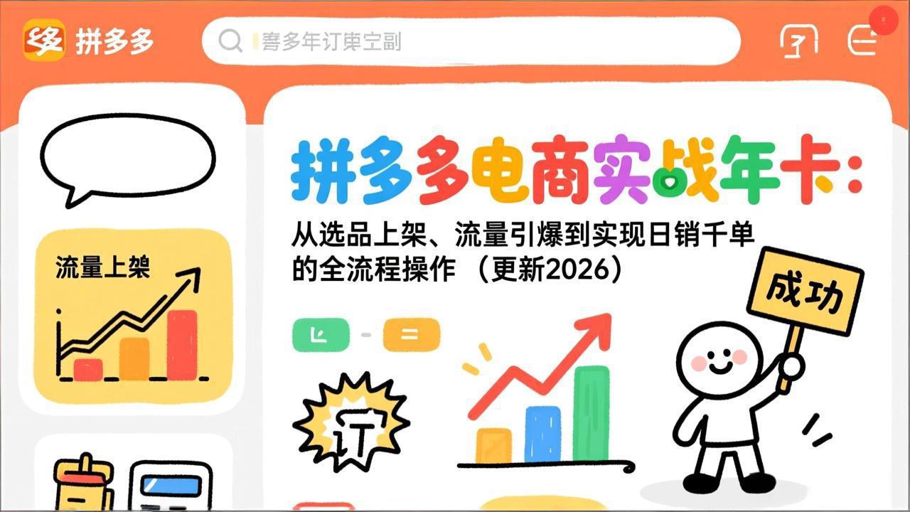 拼多多电商实战年卡：从选品上架、流量引爆到实现日销千单的全流程操作(更新2026-huitchan网创