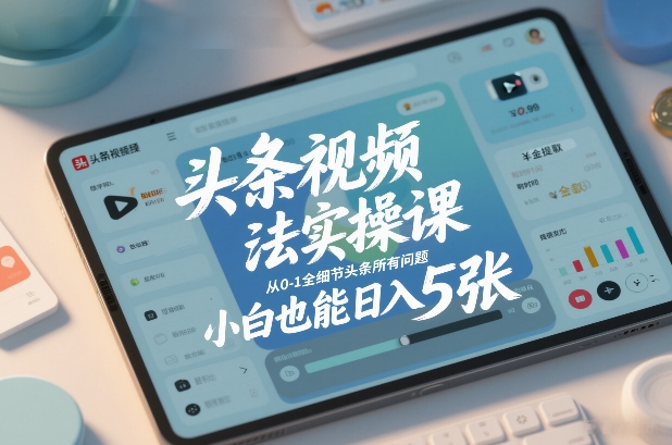 头条视频玩法实操课，从0-1全细节头条所有问题，小白也能日入5张-huitchan网创