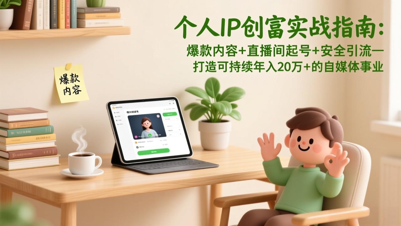 个人IP创富实战指南：爆款内容+直播间起号+安全引流，打造可持续年入20万+的自媒体事业-huitchan网创