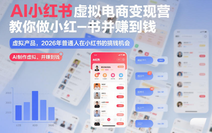 AI小红书虚拟电商变现营，教你做小红书并賺到钱，虚拟产品，2026年普通人在小红书的搞钱机会(更新中)-huitchan网创
