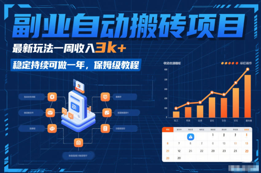 副业自动搬砖项目，最新玩法一周收入3k+，稳定持续可做一年，保姆级教程【揭秘】-huitchan网创