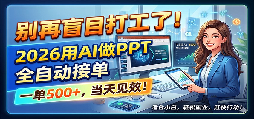 别再盲目打工了！2026用AI做PPT全自动接单，一单5张+，当天见效！-huitchan网创