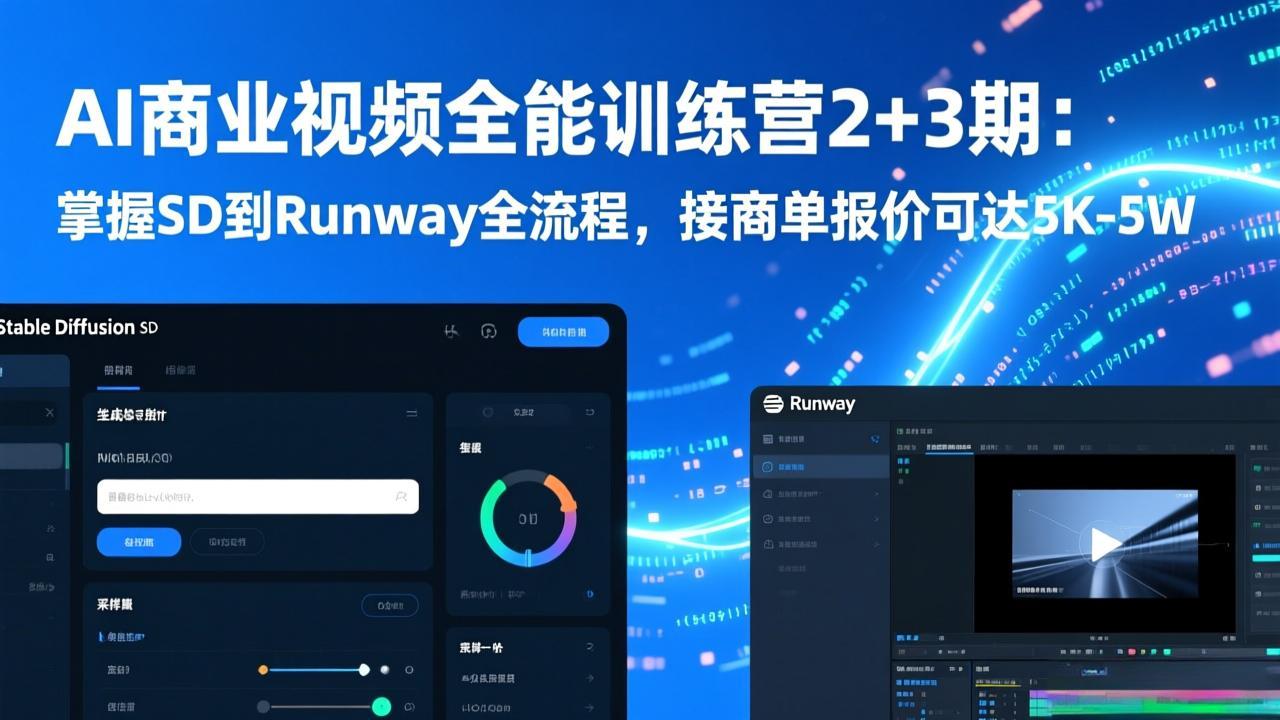AI商业视频全能训练营2+3期：掌握SD到Runway全流程，接商单报价可达5K-5W-huitchan网创
