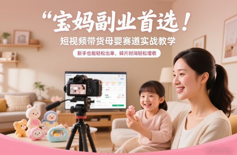 宝妈副业首选！短视频带货母婴赛道实战教学，新手也能轻松出单，碎片时间轻松增收-huitchan网创