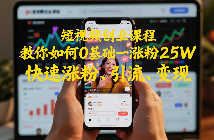 短视频创业课程，教你如何0基础一天涨粉25W，快速涨粉、引流、变现-huitchan网创