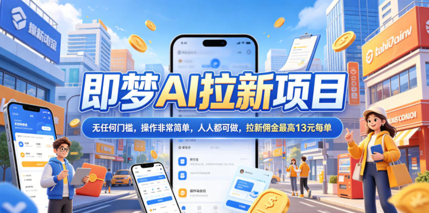 2026年即梦AI拉新项目最新玩法，无任何门槛，操作非常简单，人人都可做，拉新佣金最高13元每单-huitchan网创