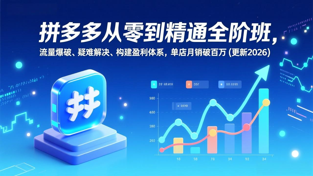 拼多多从零到精通全阶班，流量爆破、疑难解决，构建盈利体系，单店月销破百万(更新2026-huitchan网创