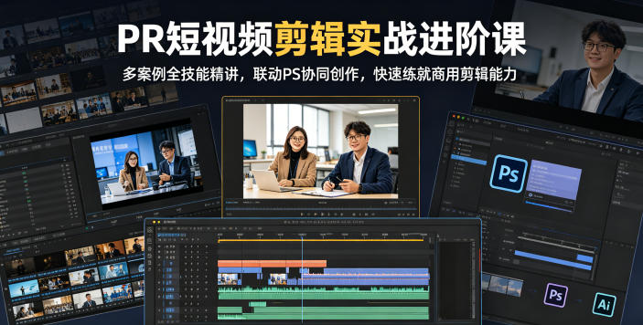 PR短视频剪辑实战进阶课，多案例全技能精讲，联动PS协同创作，快速练就商用剪辑能力-huitchan网创