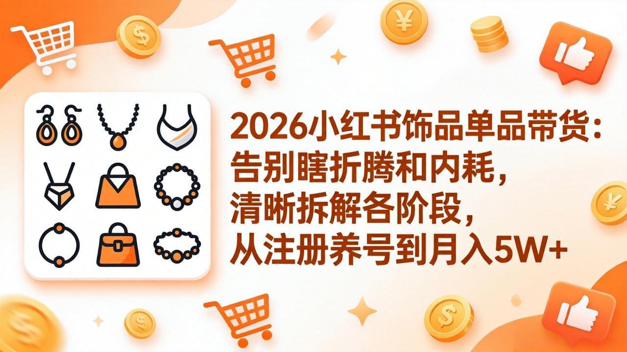 2026小红书饰品单品带货：告别瞎折腾和内耗，清晰拆解各阶段，从注册养号到月入5W+-huitchan网创