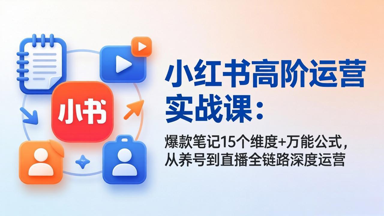 小红书高阶运营实战课：爆款笔记15个维度+万能公式，从养号到直播全链路深度运营-huitchan网创