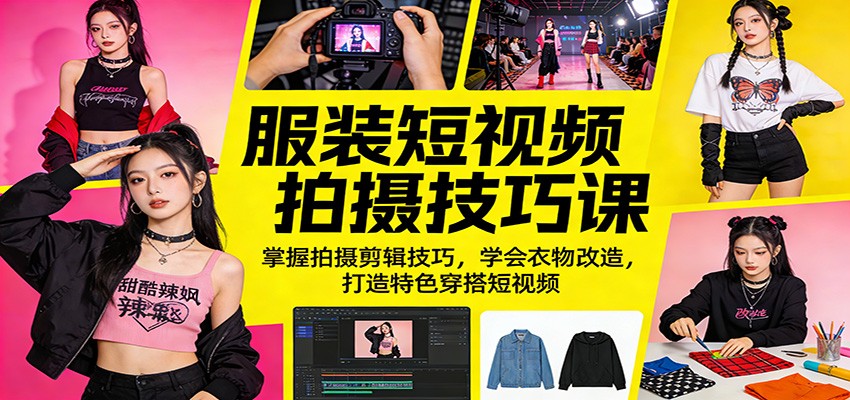 服装短视频拍摄技巧课：掌握拍摄剪辑技巧，学会衣物改造，打造特色穿搭短视频-huitchan网创