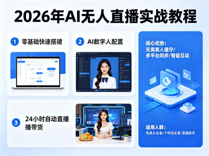 2026年AI无人直播实战教程，零基础也能快速搭建AI数字人无人直播间，实现24小时自动直播带货-huitchan网创