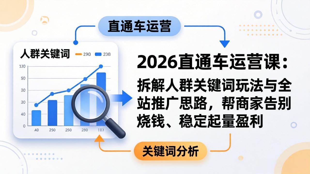 2026直通车运营课：拆解人群关键词玩法与全站推广思路，帮商家告别烧钱、稳定起量盈利-huitchan网创
