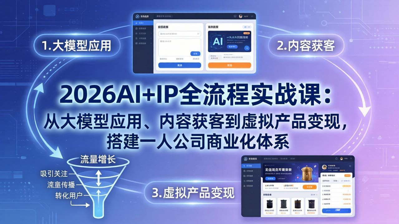 2026AI+IP全流程实战课：从大模型应用、内容获客到虚拟产品变现，搭建一人公司商业化体系-huitchan网创