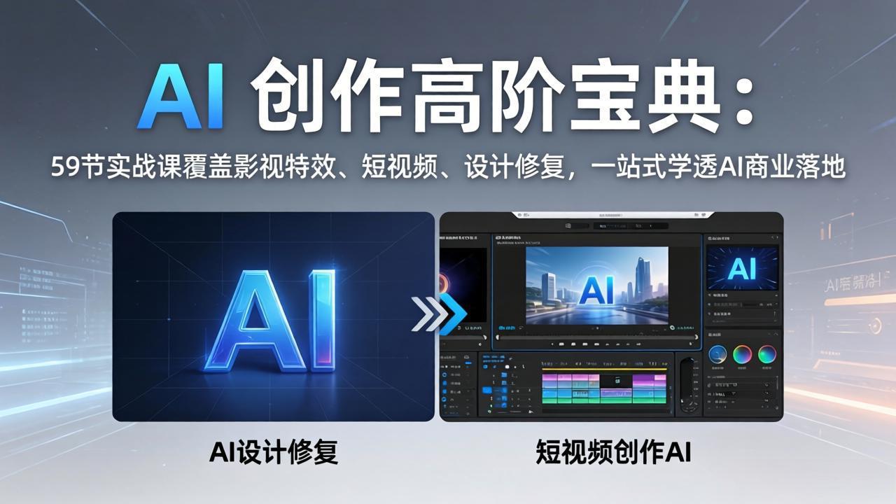 AI 创作高阶宝典：59节实战课覆盖影视特效、短视频、设计修复，一站式学透AI商业落地-huitchan网创