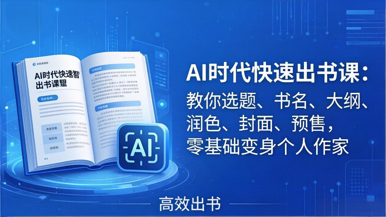 AI时代7天闪电出书课：教你选题、书名、大纲、润色、封面、预售，零基础变身个人作家-huitchan网创