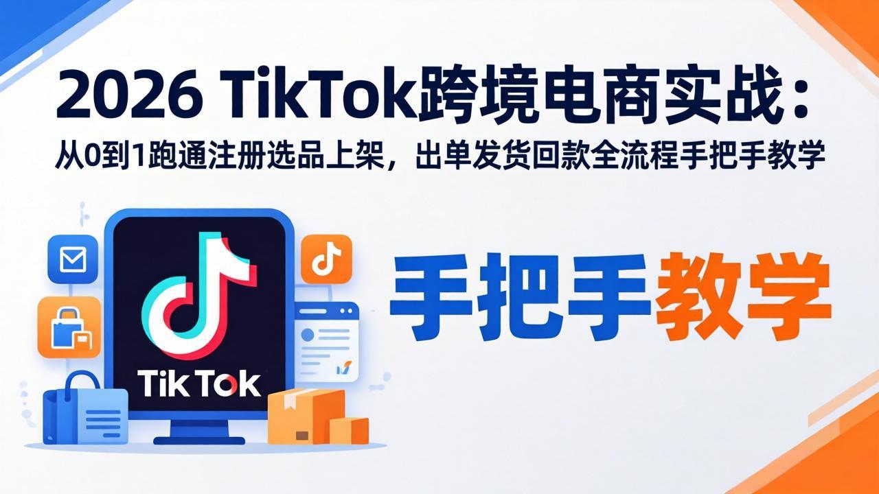 2026TikTok跨境电商实战：从0到1跑通注册选品上架，出单发货回款全流程手把手教学-huitchan网创