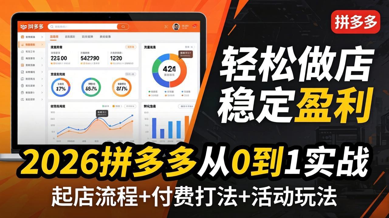 2026拼多多从0到1实战-4月更新：最新起店流程+付费打法+活动玩法，轻松做店稳定盈利-huitchan网创