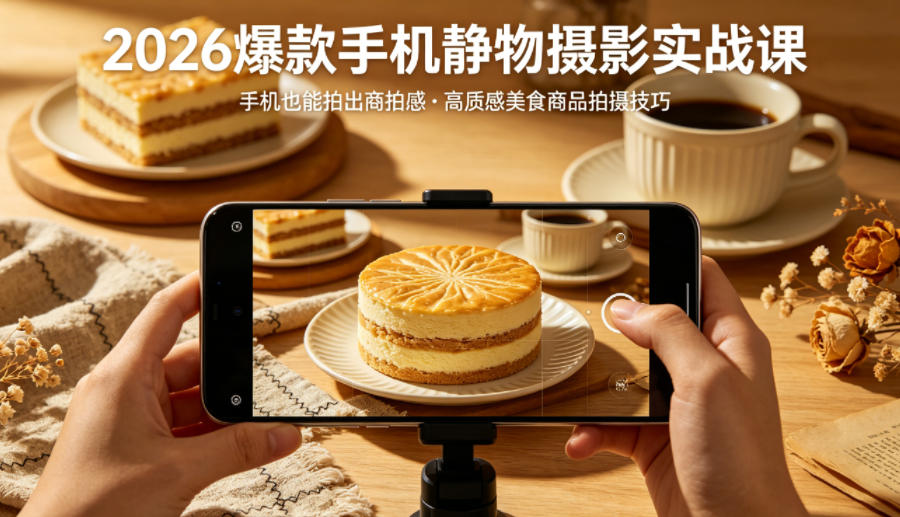 2026爆款手机静物摄影实战课，手机也能拍出商拍感，学会拍出高质感美食商品-huitchan网创