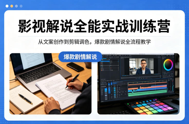影视解说全能实战训练营：从文案创作到剪辑调色，爆款剧情解说全流程教学-huitchan网创