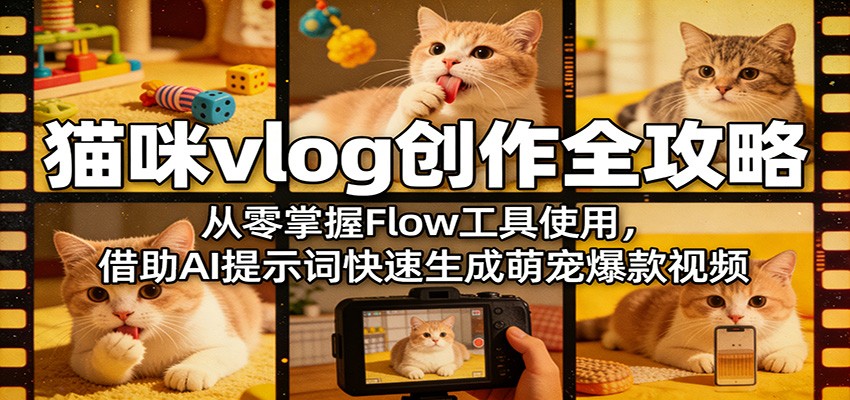猫咪vlog创作全攻略：从零掌握Flow工具使用，借助AI提示词快速生成萌宠爆款视频-huitchan网创