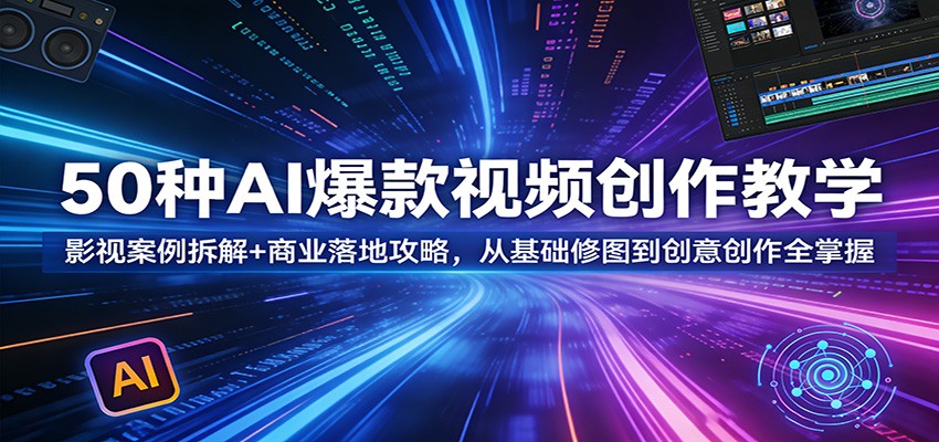 50种AI爆款视频创作教学：影视案例拆解+商业落地攻略，从基础修图到创意创作全掌握-huitchan网创