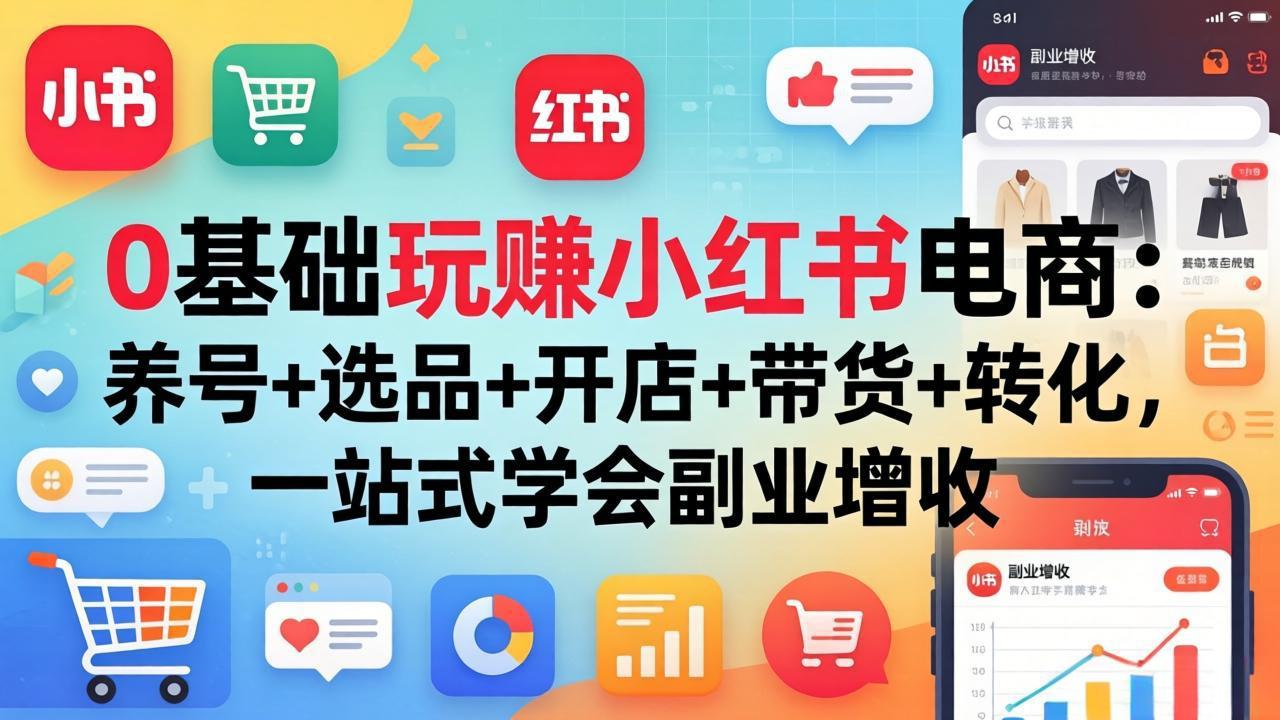 0基础玩赚小红书电商：养号+选品+开店+带货+转化，一站式学会副业增收-huitchan网创