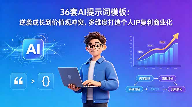 36套AI提示词模板：逆袭成长到价值观冲突，多维度打造个人IP复利商业化-huitchan网创