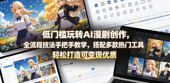低门槛玩转AI漫剧创作，全流程技法手把手教学，搭配多款热门工具，轻松打造可变现优质作品-huitchan网创