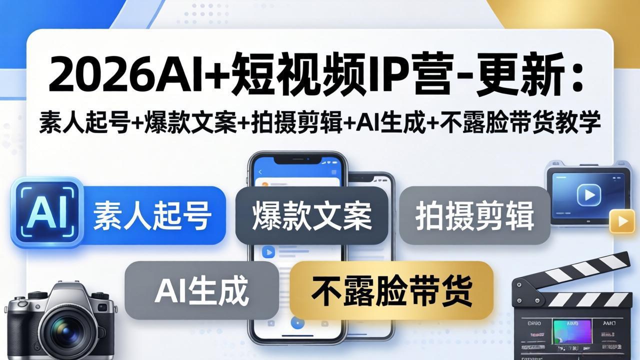 2026AI+短视频IP营-更新：素人起号+爆款文案+拍摄剪辑+AI生成+不露脸带货教学-huitchan网创