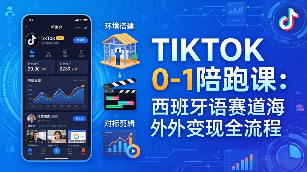 TIKTOK 0-1 陪跑课：从环境搭建到刷对标剪辑，西班牙语赛道海外变现全流程-huitchan网创
