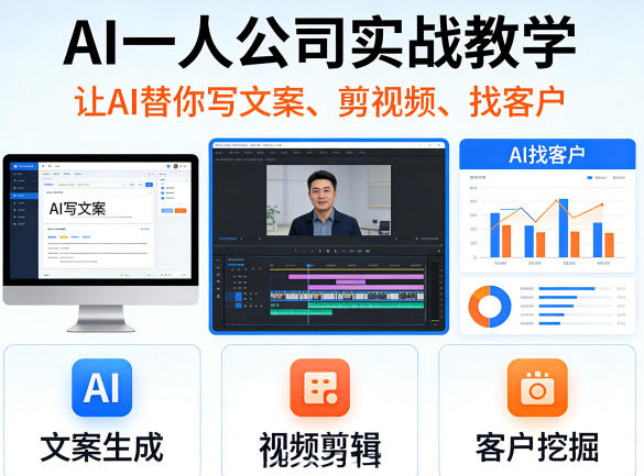 AI一人公司实战教学，让AI替你写文案、剪视频、找客户-huitchan网创