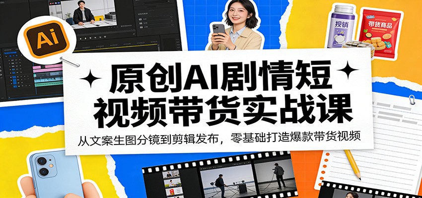 原创AI剧情短视频带货实战课：从文案生图分镜到剪辑发布，零基础打造爆款带货视频-huitchan网创